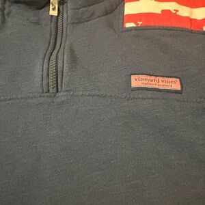 Vineyard Vines Blue Pullover with Red and white accents.